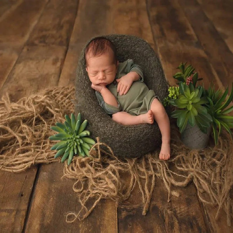 

Newborn Photography Props Natural Linen Flax Blanket Baby Studio Photo Auxiliary Prop Handmade Jute Woven Cushion Frame Filling