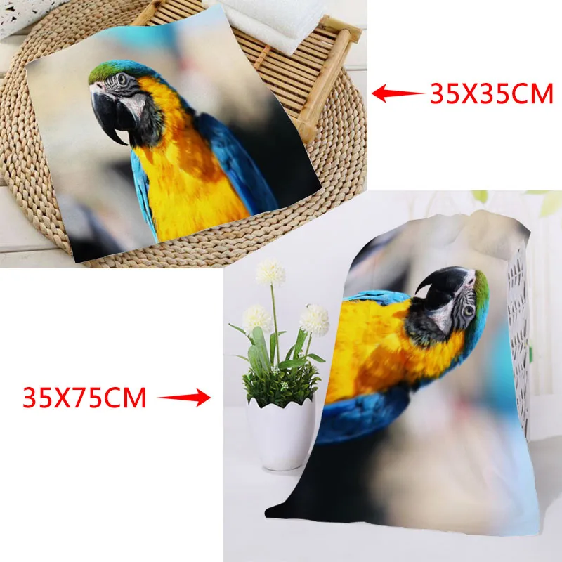 New Parrot Towels Size 35x35cm 35x75cm Square rectangle Towels Printing Cotton Face Towel Fabric Custom logo