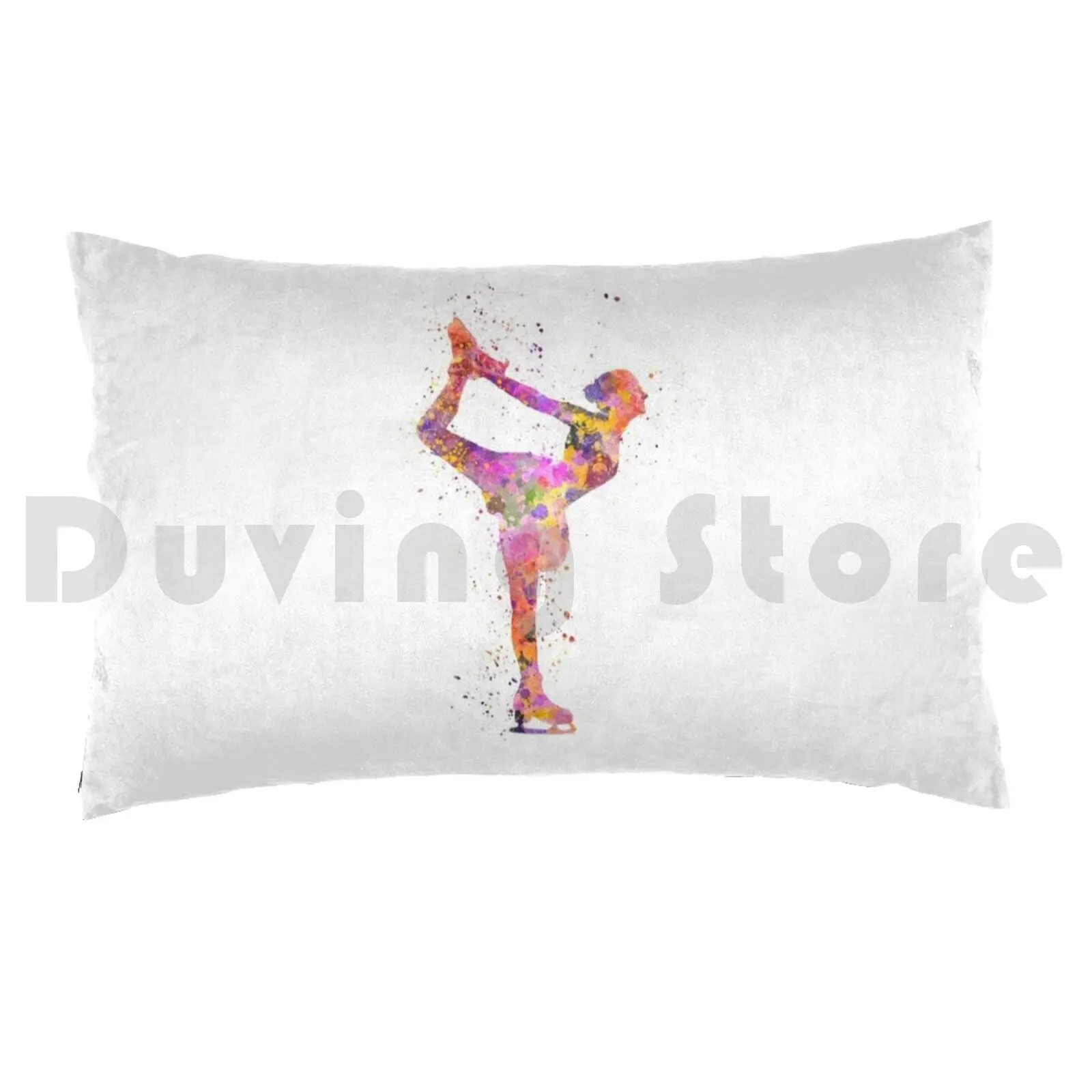 Figure Skating 2 In Watercolor With Splatters Pillow Case DIY 50*70 Watercolor Colorful Splatter Figure