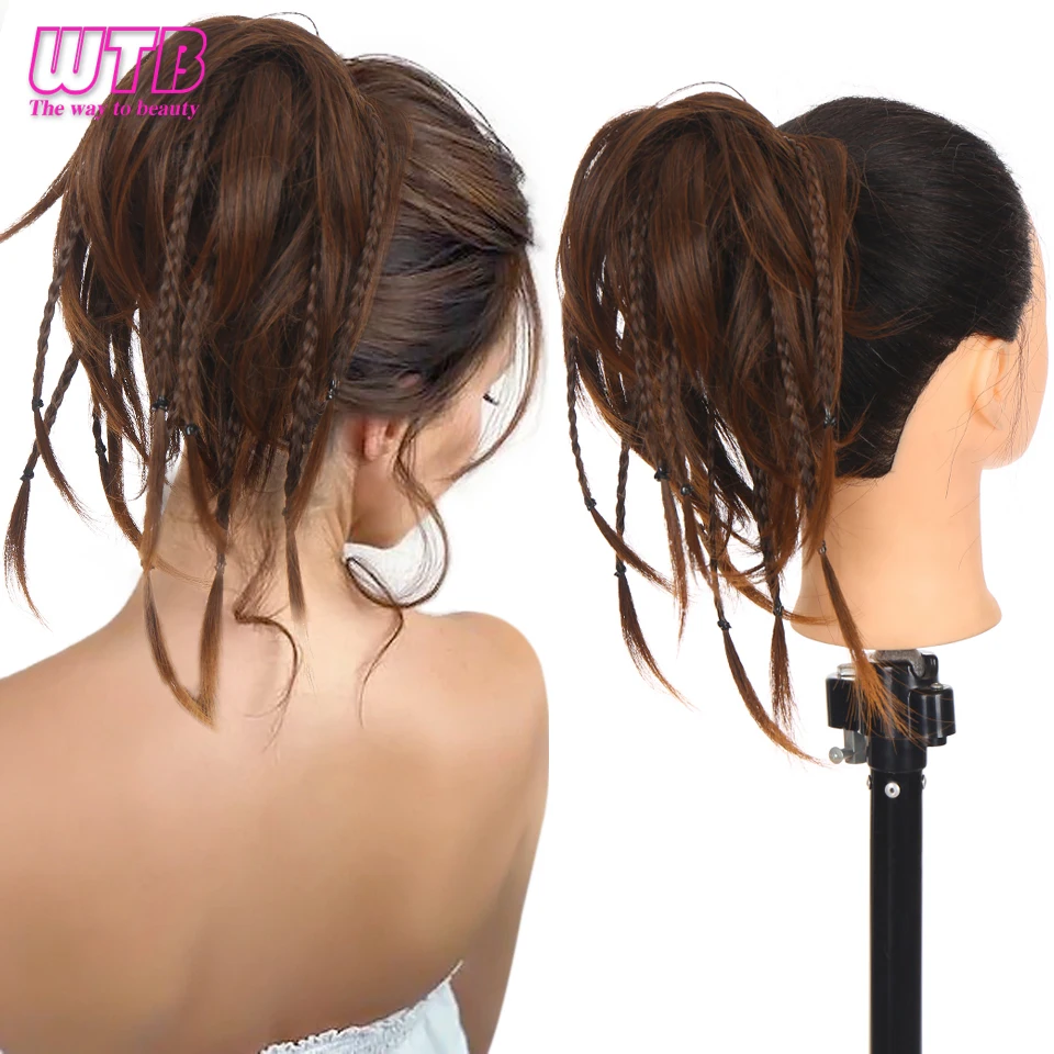 

WTB Synthetic Short Straight Donut Hairpin Bun Messy Braids Chignon Elastic Rope Rubber Hair Band Ponytail Hair Extension