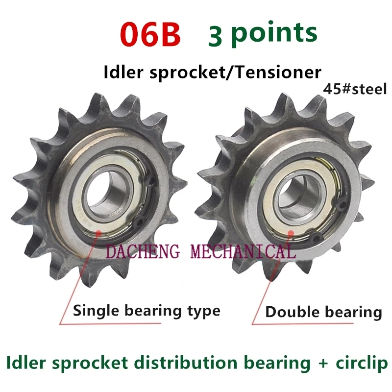 06B 3 points Double Single Bearing Idler Sprockets Drive Chain Sprocket Gear Wheel 12/13/14/15/16/18/20/21/25 Teeth with bearing