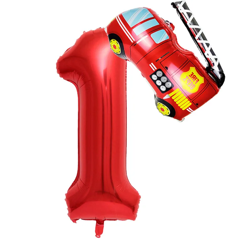 Fire Truck Car 32inch Number Foil Helium Balloons Children Birthday Party Kids Dream Work Party Decoration Fighter Globo Balloon