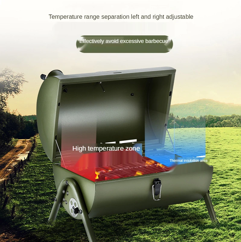 Grelha de churrasco portátil para exterior, uso doméstico, conjunto completo de ferramentas, pequena grelha de carbono reforçada de kebab selvagem