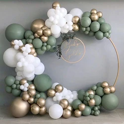 Balloon Garland Green Baby Shower Wedding Birthday Hen Party Decoration Bridal Shower Green White Chrome Gold Ballon 137pcs/Set