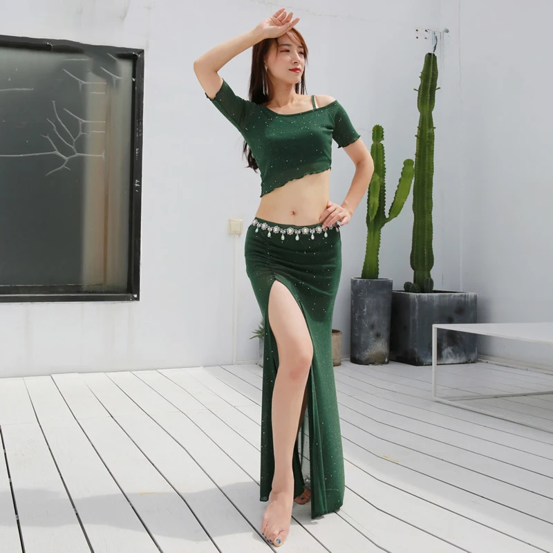 

New 2019 Dance Practice Belly Dance Clothing Female Long Skirts Suit Oriental Dance Suit Summer Suit Dance Customs #DP0030