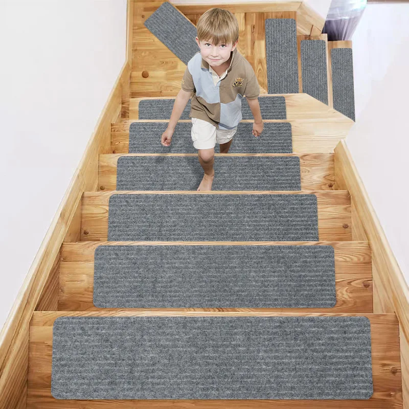 RULDGEE 8x30in Soft Self-adhesive Non-slip Water Absorption Stair Carpet Mat Protector Rug for Living Room Indoor Set of 15 pcs