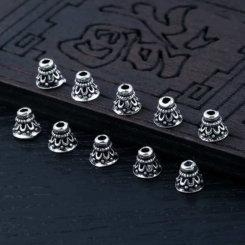 925 Sterling Silver Vintage Flower End Cap 6x6mm Handmade Ornament Bead Caps Spacer DIY Jewelry Making Accessories For Bracelets