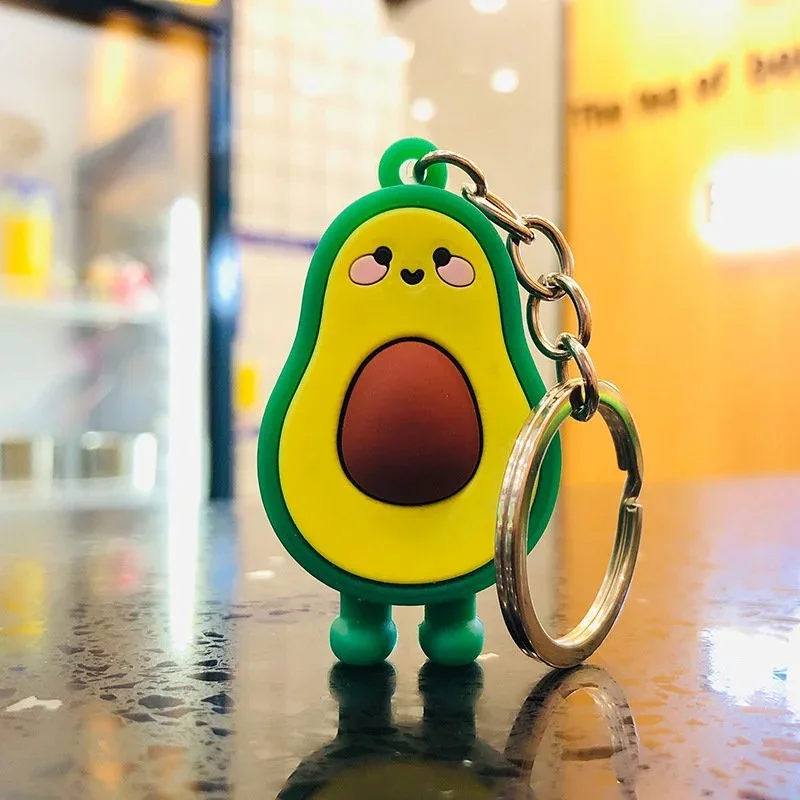 Cute Green Fruit Keychain 3D Soft Resin Smiling Avocado Keychains Couple Women Men Party Car Key Accessories Gift Jewelry