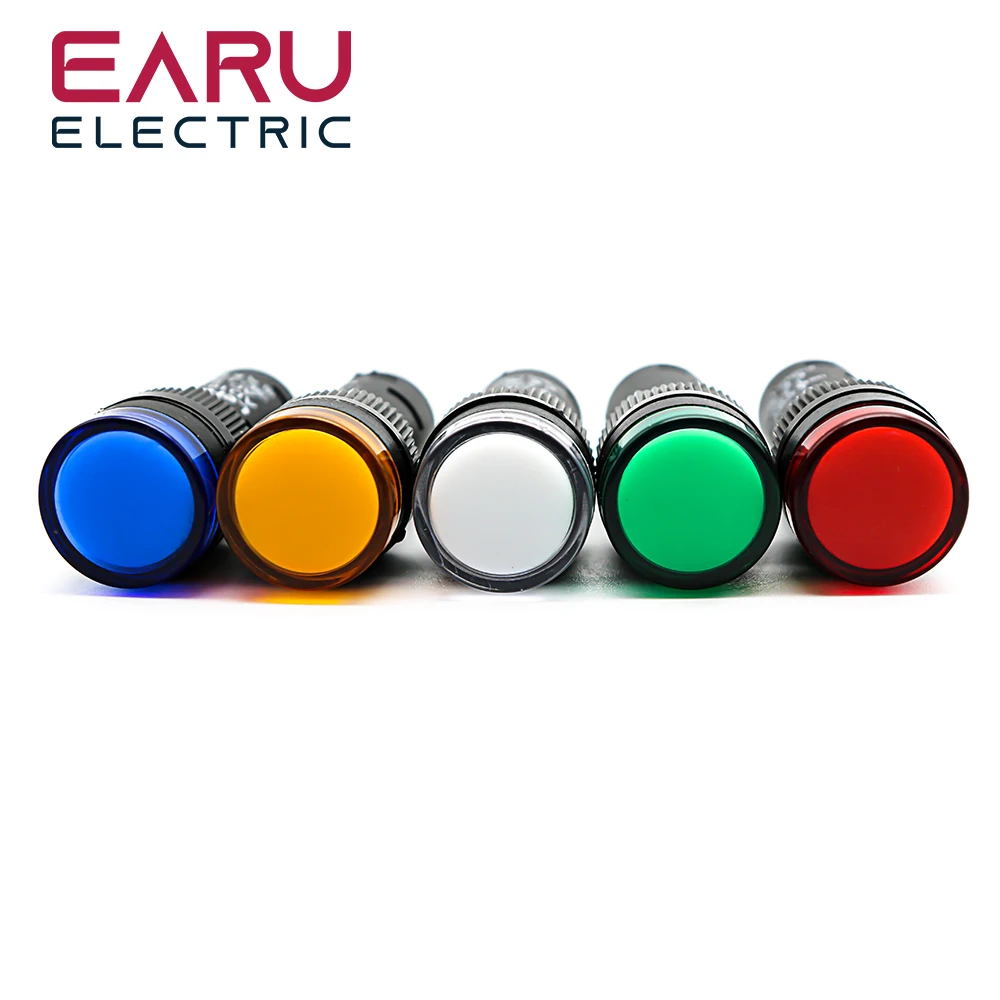 16MM Panel Mount LED Power Electronic Indicator Pilot Signal Light Lamp 12V 24V 110V 220V 380V Red Green Yellow Blue White LED