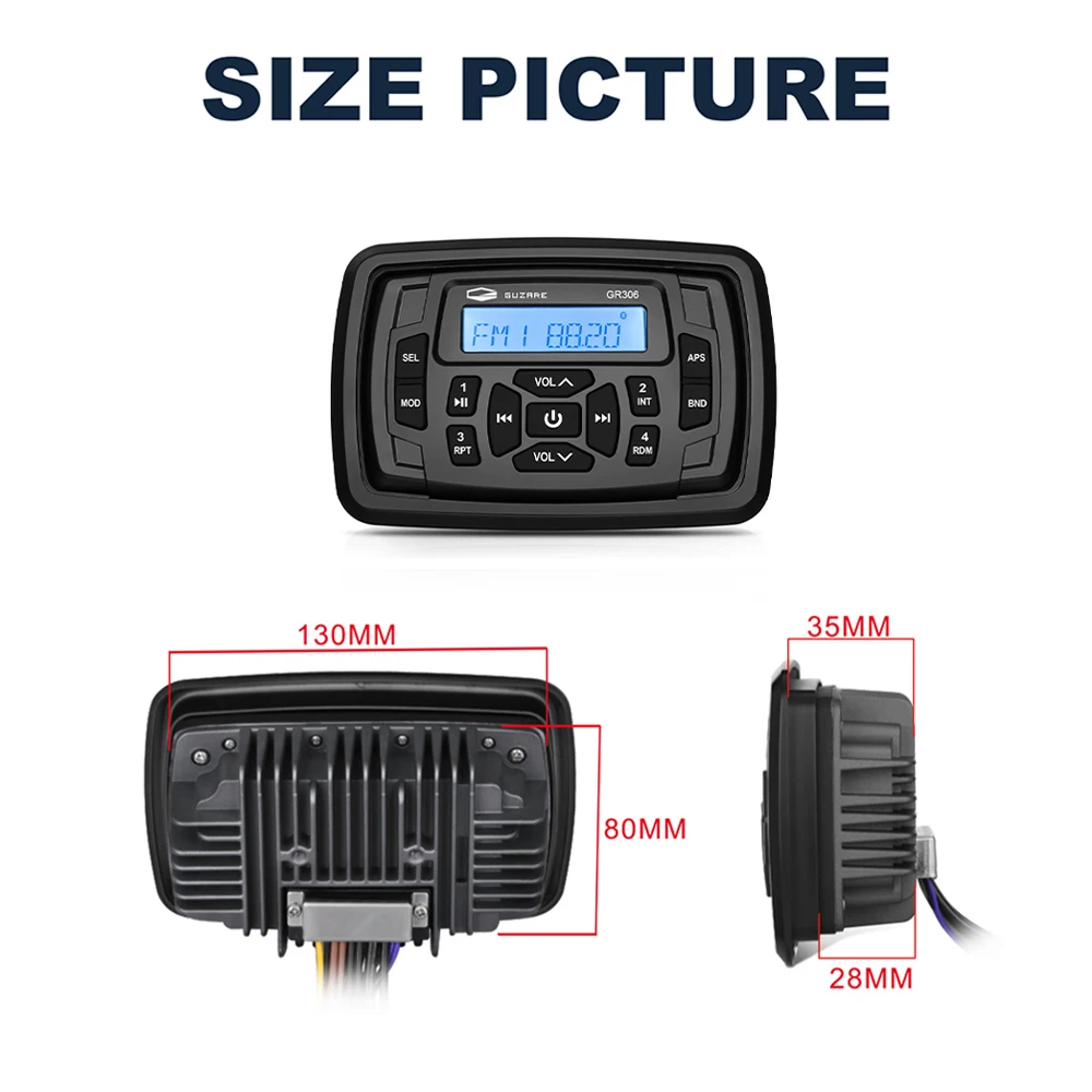 Marine Stereo Boat Audio Bluetooth Radio FM AM Car MP3 Player+4