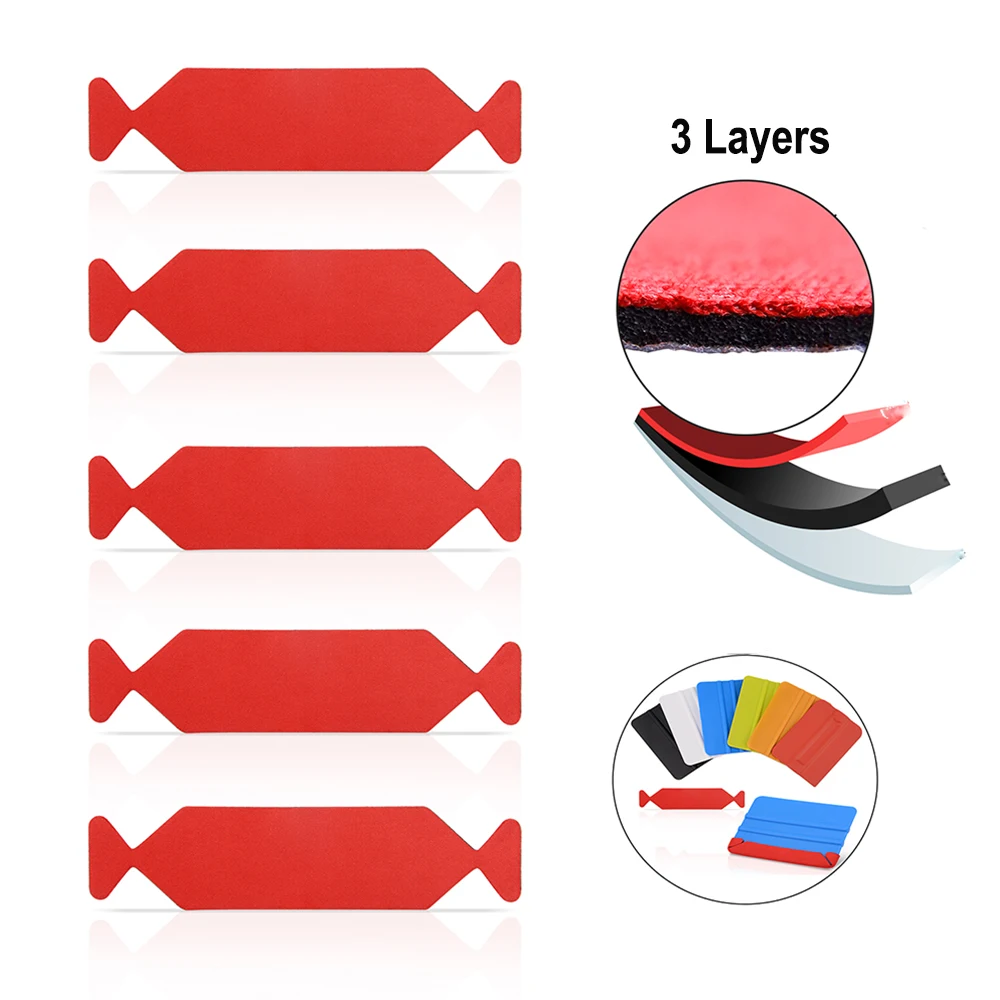 FOSHIO 5pcs 3 Layers Waterproof Fabric Cloth for All 10cm Squeegee Car Vinyl Carbon Fiber Wrap Tools Window Tint Scraper Edge