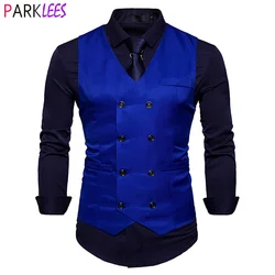 Royal Blue Double Breasted Dress Vest Men 2023 Spring New Slim Fit Sleeveless Waistcoat Mens Business Wedding Suit Vest Male 2XL