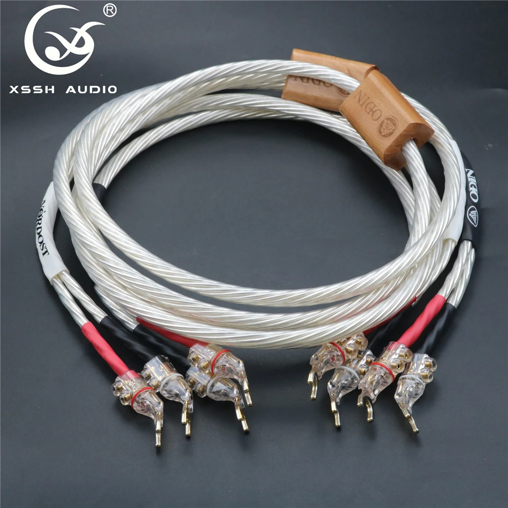 1 Pair 1.5m 2m 2.5m HIFI Line YIVO OEM High Purity 8N Copper Silver Plated 16AWGx8 Core Speaker Cable Banana Plug Cord Line Wire