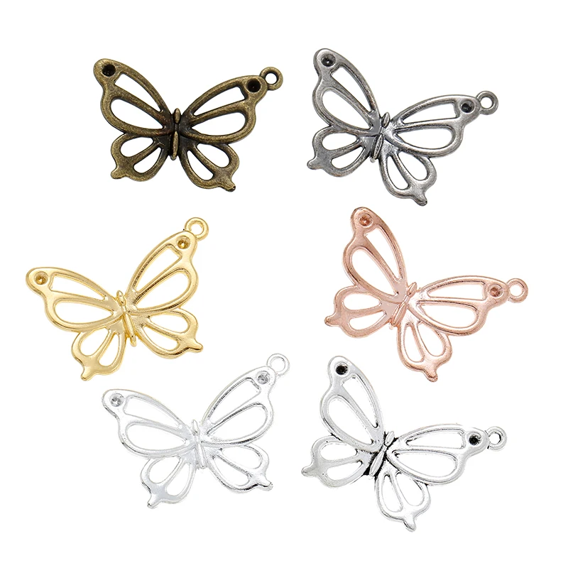 YuenZ-Hollow Out Metal Alloy Butterfly Charms Pendant, Marcação Jóias, Novo Produto, 6 Cores, 27x19mm, D2108, 15Pcs