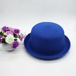 Parent-child Adult/Child Straw Knit Woven Curled Dome Sun Cap Men Women Summer Beach Travel Sunscreen Bowler Hat U29