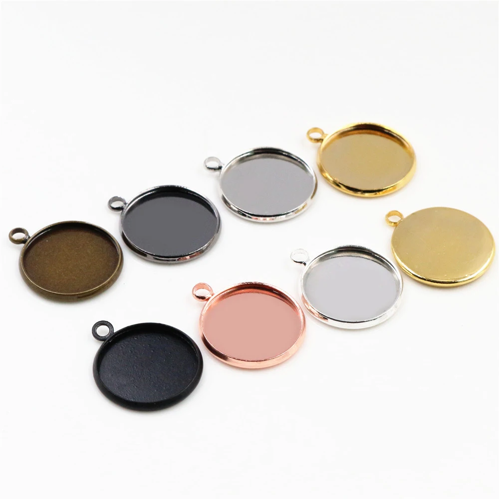 

20pcs 14mm 16mm 18mm Iron Material 7 Colors Plated One Loop hanging Cameo Setting Base Cabochon Setting Connector High Quality