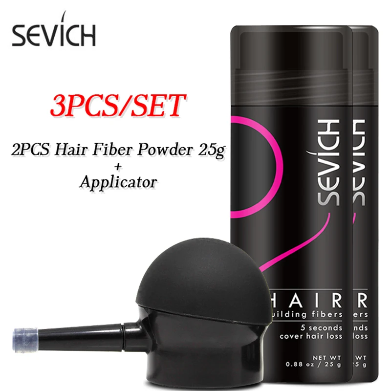 Sevich 3PCS/Set Keratin Hair Building Fibers Thicken Powder 2PCS 25g Hair Fiber Spray +nozzle applicator pump hair loss products