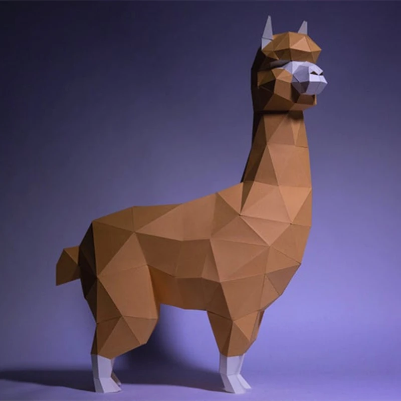 3D Alpaca Lama Paper Craft Origami Low Poly Trophy Sculpture Paper Model Sheep Camel Animal Model Interior Decoration Creativity