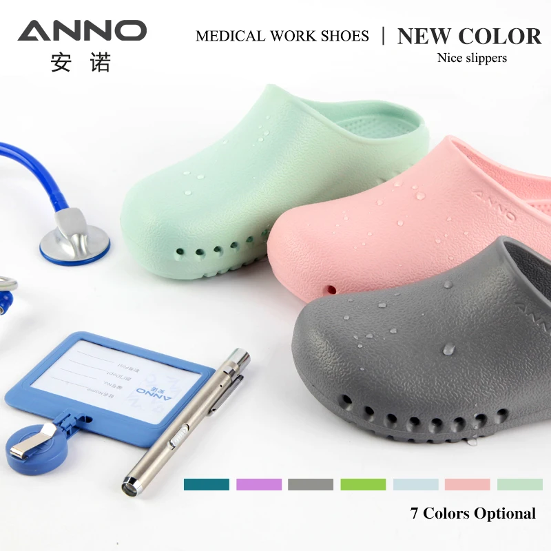 

ANNO Soft Nurses Medical Shoes Anti-slip Protective Clogs Operating Room Lab Slippers Chef Work Flat Clog Hospital Foot Wear