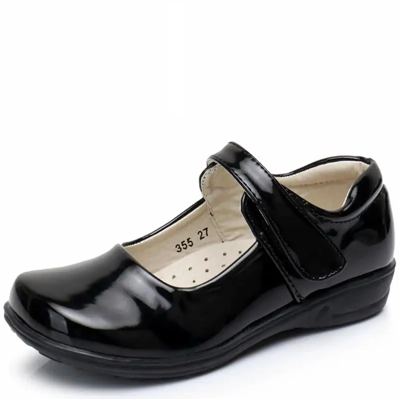 New Girls Leather Shoes for Children PU Leather School Black Princess Shoes Dress Flower Wedding White Kids Flat Etiquette Shoes