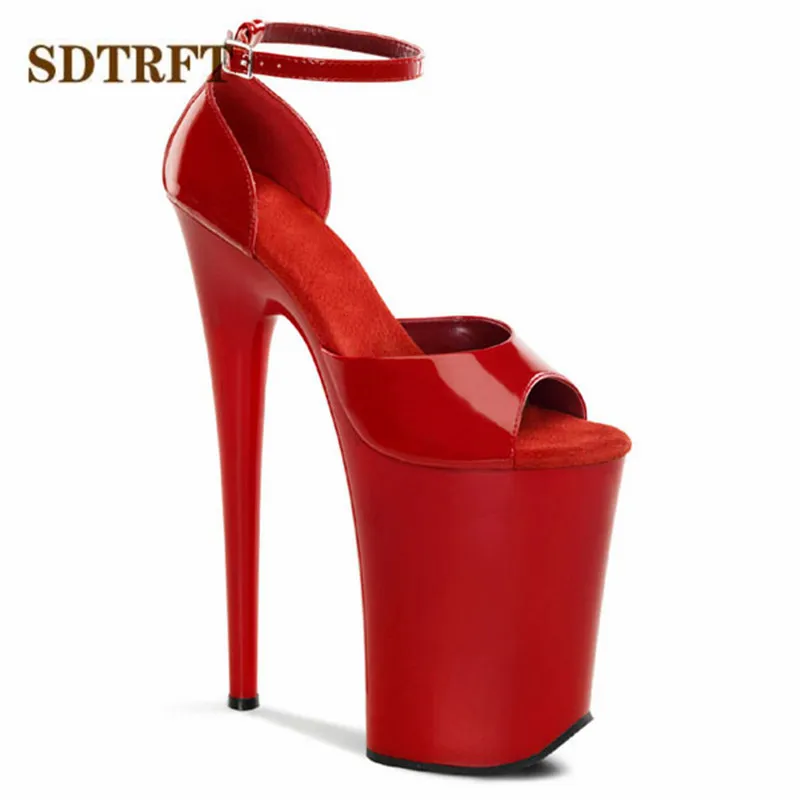 SDTRFT Girl\'s Stiletto Ladies Party Sandals Platform Women\'s Shoes 23cm Ultra Thin high heels zapatos mujer Open Toe RED Pumps