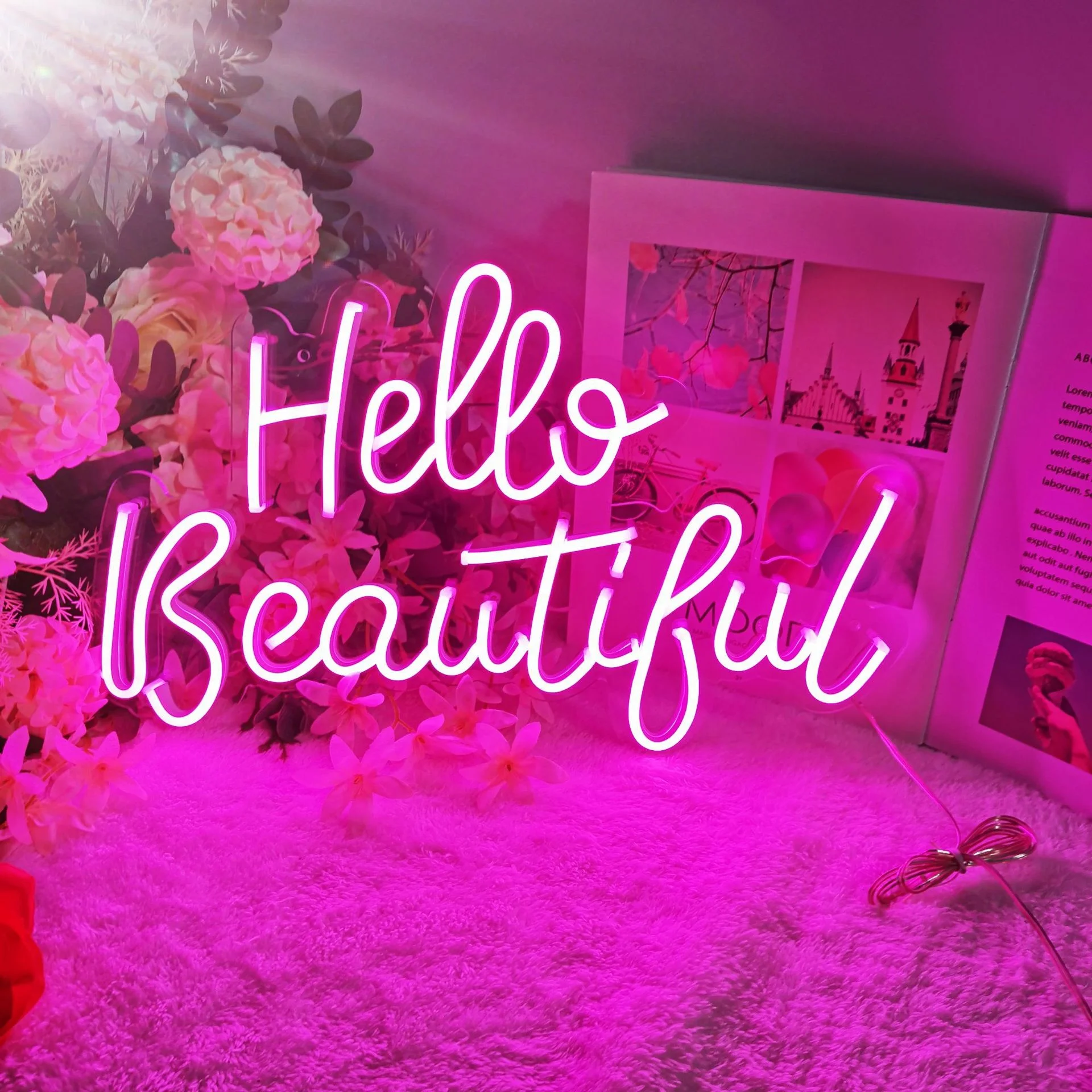 Hello Beautiful Neon light Sign for Wall Decor with Dimmable  Reusable Neon for Holiday Birthday Party Wedding Engagement Party