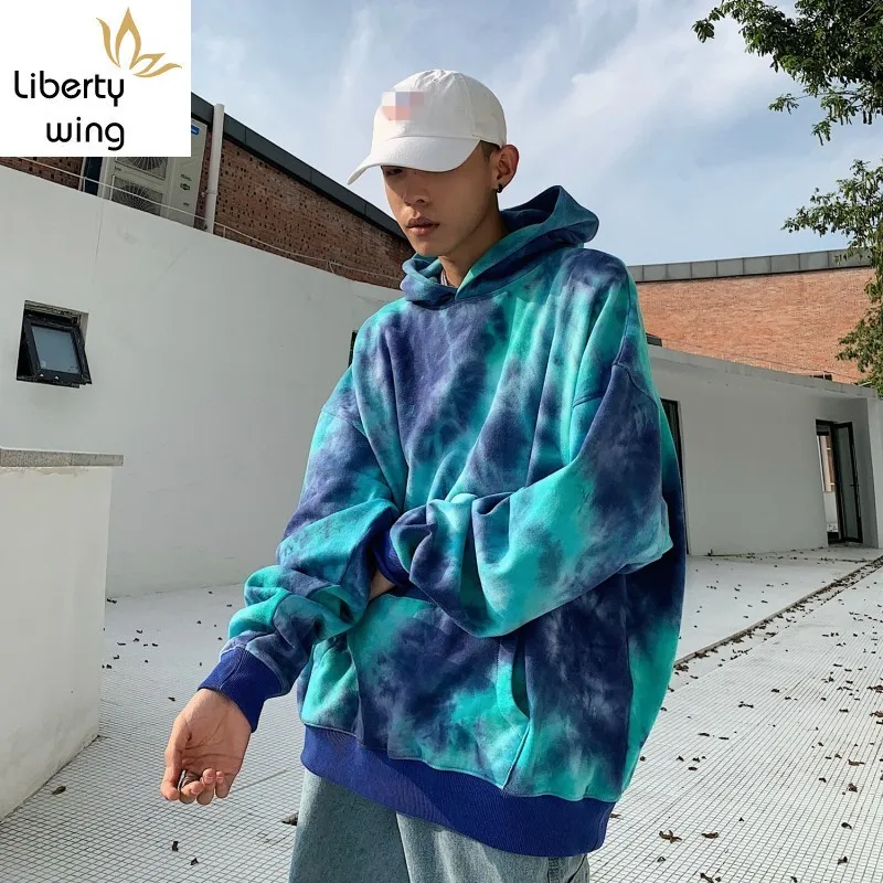 

Hip Hop Style Blue Men Autumn Casual Loose Hoodies Sweatshirt Street Printed Long Sleeve Pullover Tops M-2XL