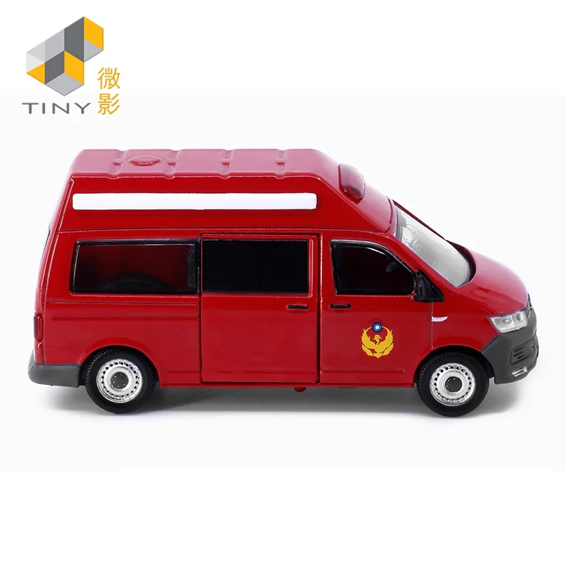 Tiny 1:64 T6 Transporter Fire Department NO.52 Alloy Simulation Model Car