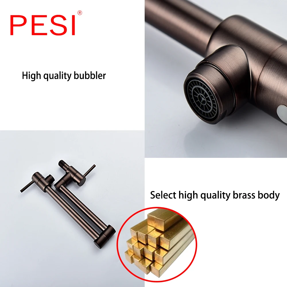 Brass Wall Mounted Kitchen Faucet Swivel Folding Retractable Rotary Stretch Basin Faucet Single Hole Faucet Sink Tap.