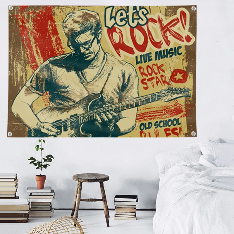Let\'s Rock Flag Banner Music Rock Band Home Decoration Hanging Flag 4 Gromments In Corners 3*5FT 144*96CM