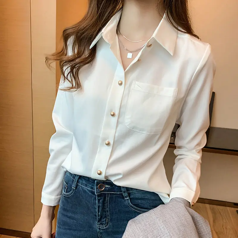 Chiffon Shirt Women\'s Autumn Shirt White Long-Sleeved Shirt Blusas Ropa De Mujer