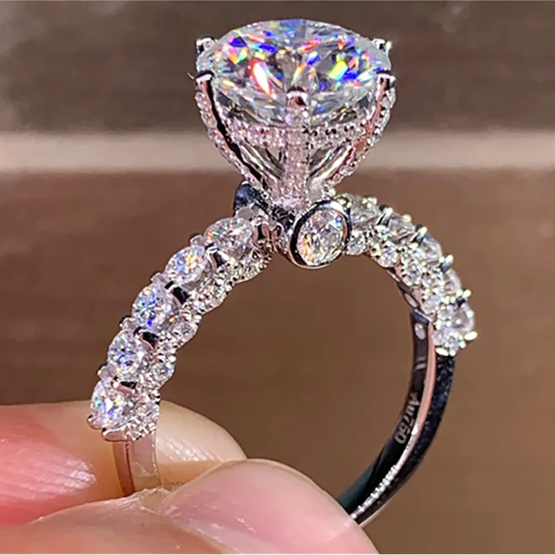 

Custom Solid 18K Au750 White Gold Women Wedding Party Engagement Ring 1 2 3 4 5 Carat Round Crown Moissanite Diamond Ring Luxury