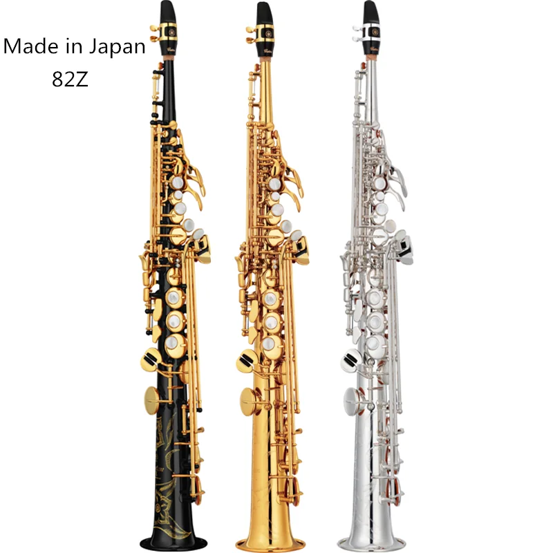 

Made in Japan 82Z Brass Straight Soprano Bb Flat Sax Saxophone Woodwind Instrument Natural Shell Key Carve Pattern with Carryi