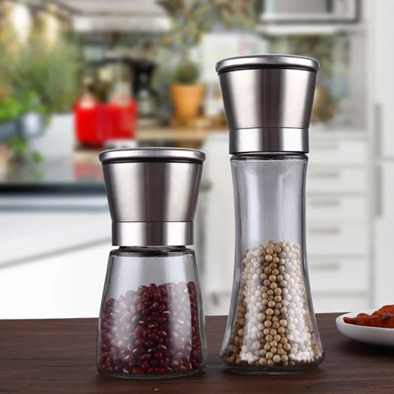 

Stainless Steel Salt Pepper Grinder with Lid Ceramic Blades Glass Body Spice Salt Shaker Adjustable Coarseness Pepper Salt Mill