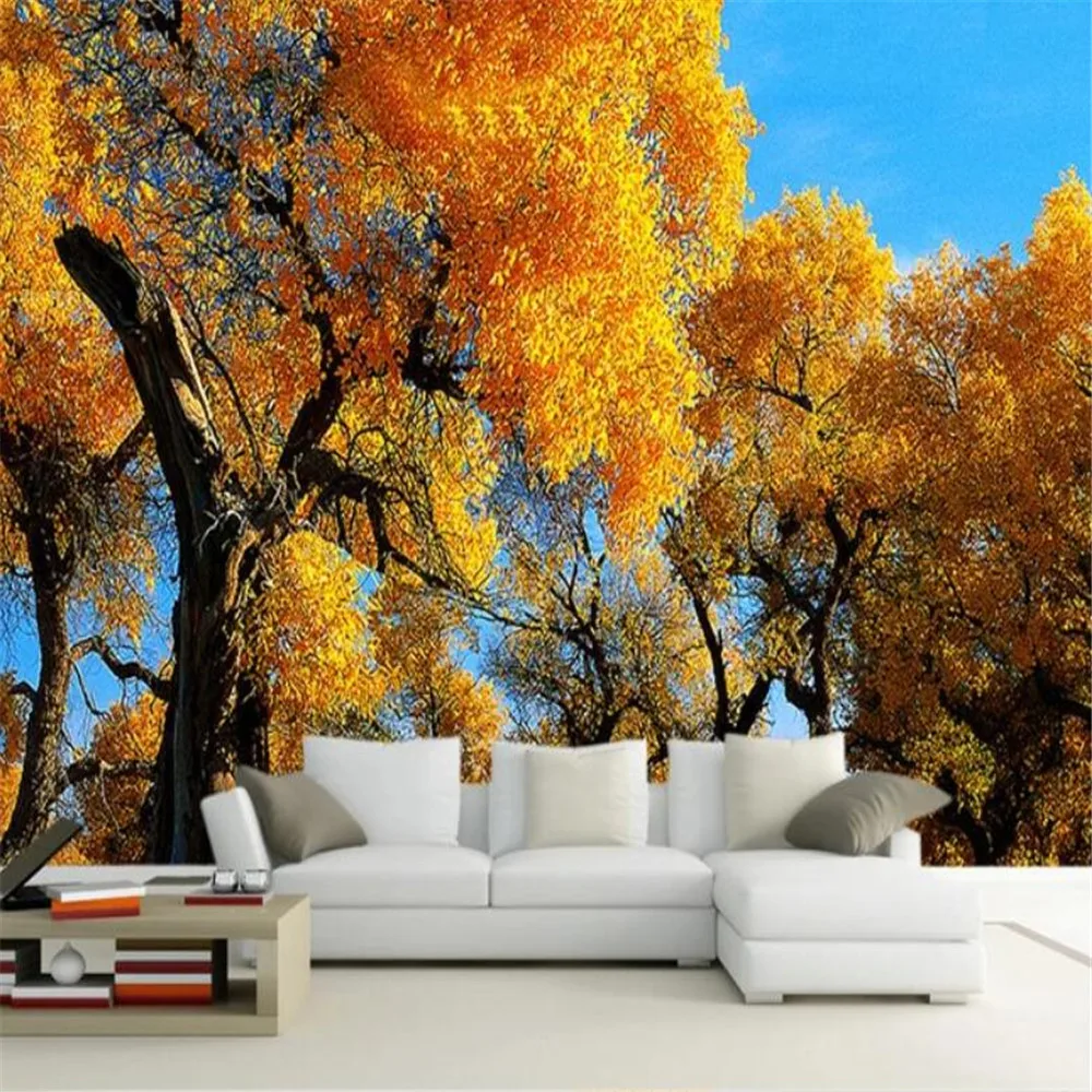 

Milofi custom 3D large-scale mural wallpaper non-woven cloth Khargal Populus landscape decorative painting photos