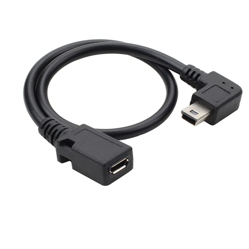 Mini USB de ángulo izquierdo y derecho de 90 grados, adaptador de sincronización de datos de 5 pines hembra a Micro USB macho, enchufe Micro USB a Mini Cable USB tipo c