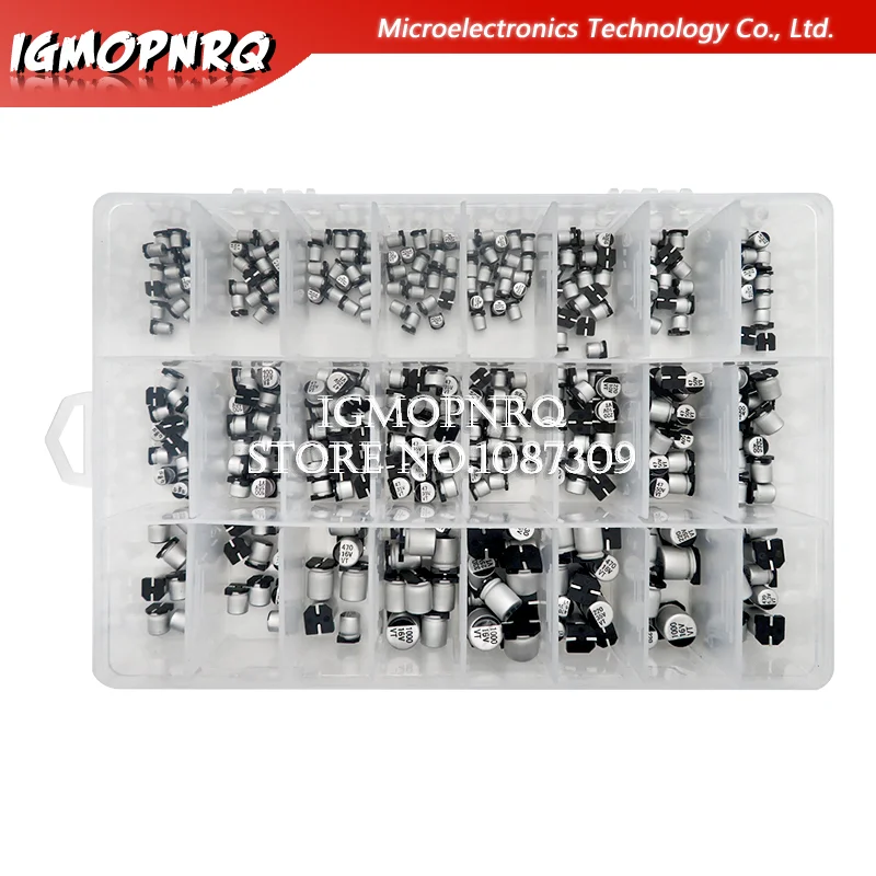 1uF~1000uF 6.3V-50V 400PCS 24Value SMD Aluminum Electrolytic Capacitors Assortment Kit + Box