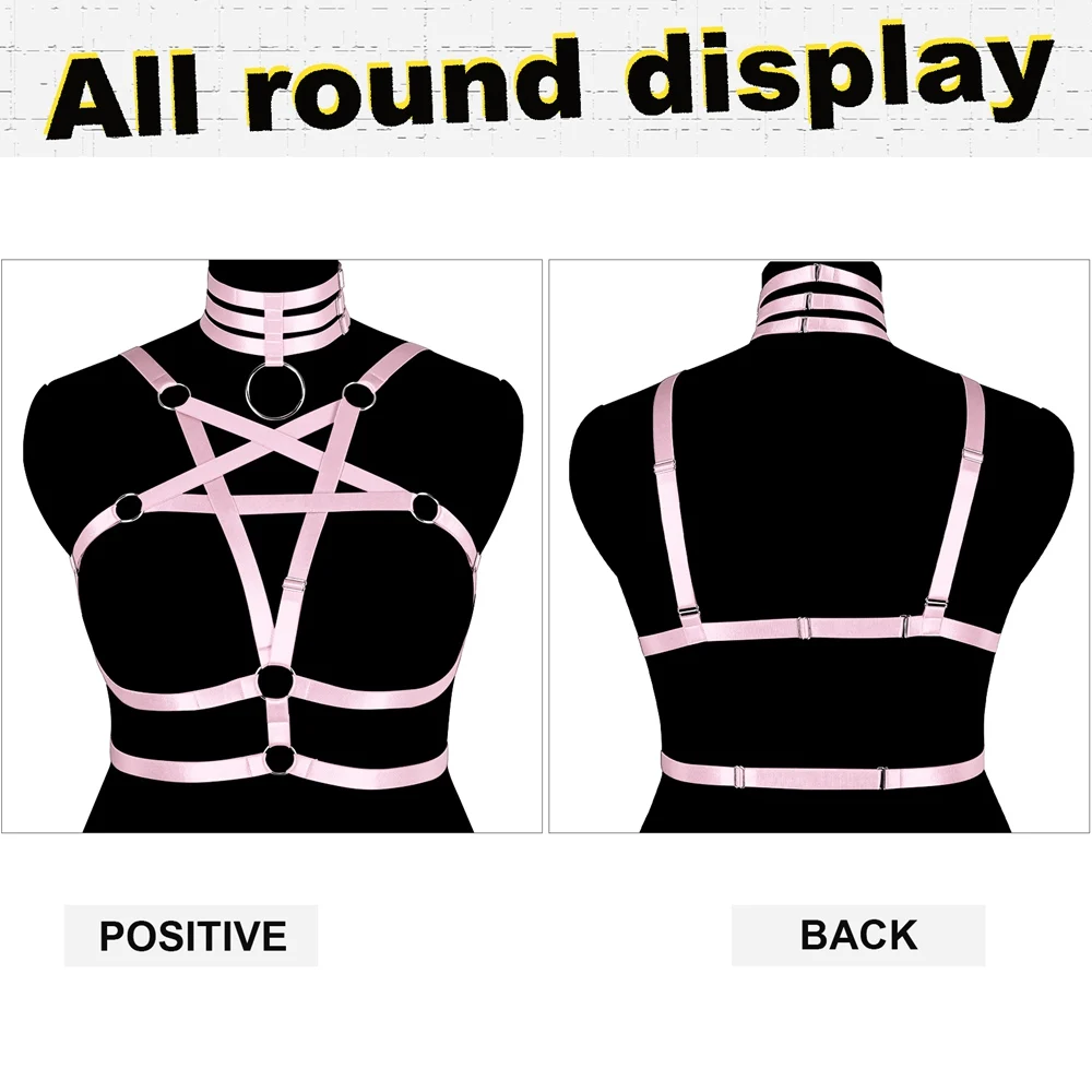 Pentagram Harness For Women Collar Punk Accessories Cage Bra Tops Garter Belt Erotic Plus Size Underwear Set Dance Rave Outfit