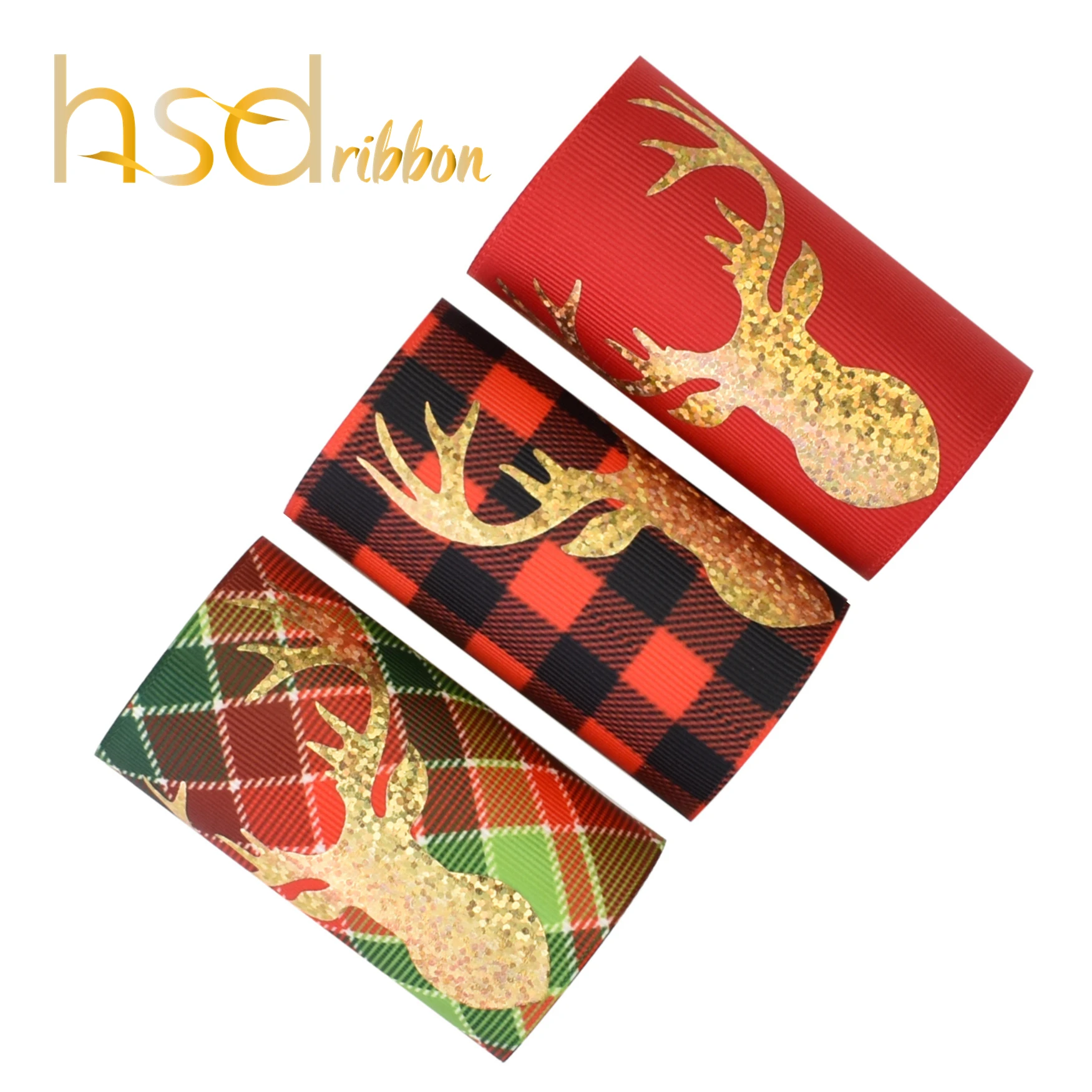 

HSDRibbon 75MM 3 inch HSD-Designer make XMAS Series Pattern Laser Gold Foil Printed on Grosgrain Ribbon