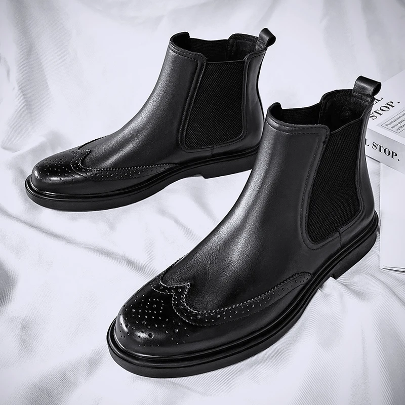 England style men's fashion wedding party dresses chelsea boots original leather bullock shoes cowboy brogue boot ankle botas