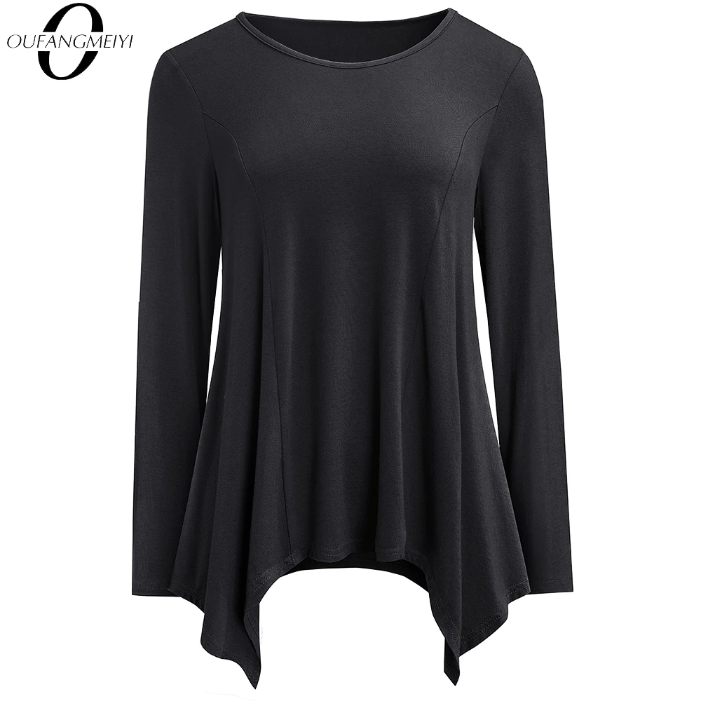 

Autumn Women Classy Scoop Neck Solid Color Casual Loose Pullovers Tees Tops ET059