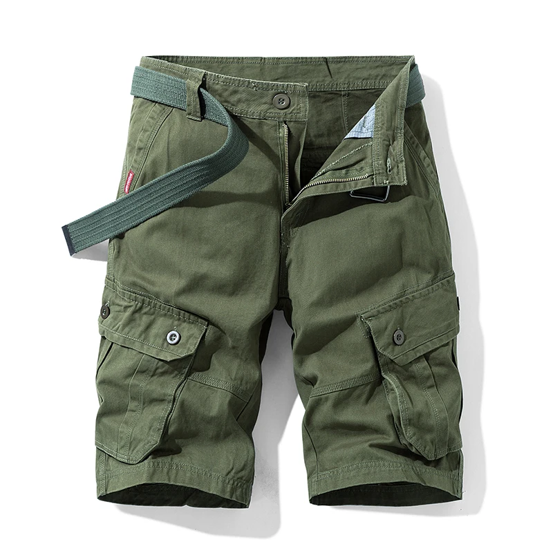 Pantalones cortos de algodón para hombre, Shorts militares, holgados, informales, con múltiples bolsillos, color caqui, para verano, 2022