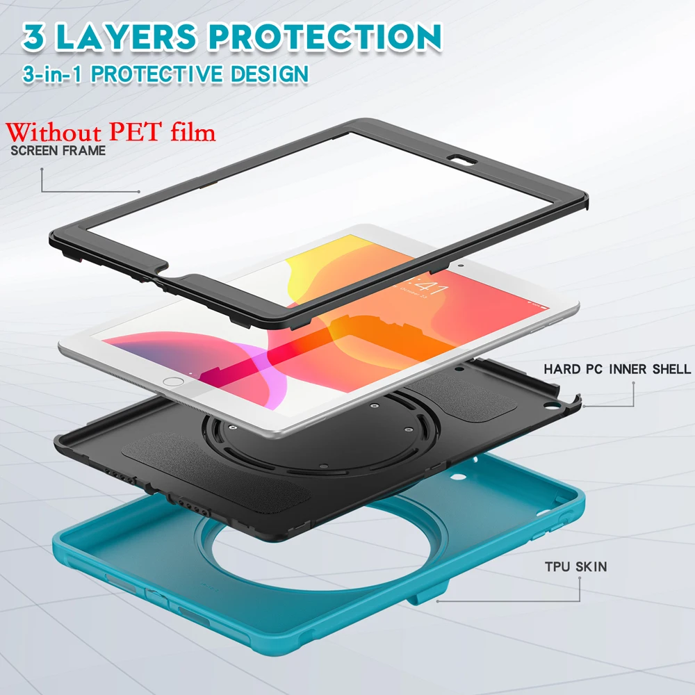 

Portable Tablet Cases For iPad 8 7 9 9th 8th 7th Case iPad8 iPad9 10.2 2021 2019 2020 Cover Rotate PC Stand Shockproof TPU Shell