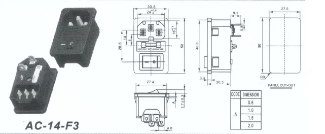 SS-8B-2 switch with light AC power socket with safety socket 5*20MM