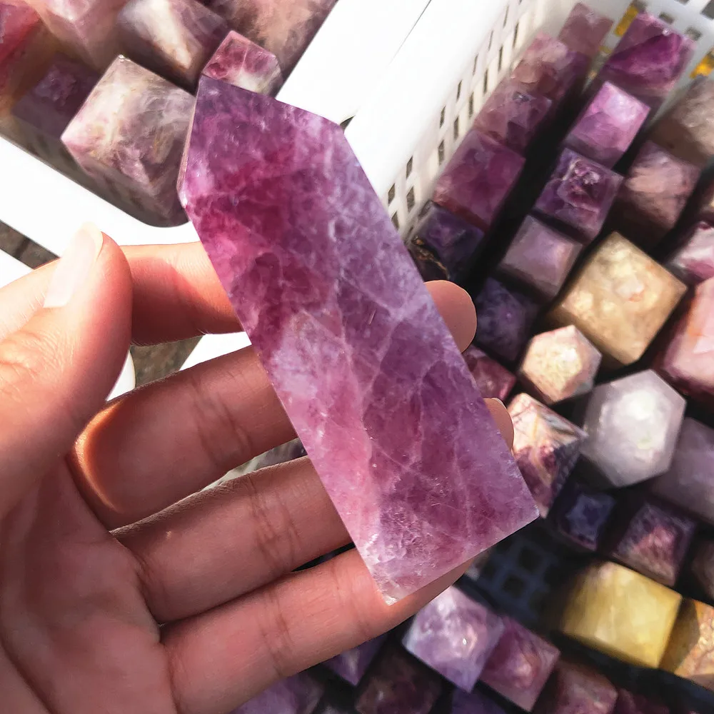 100-750g Crystal Tower Natural Red Watermelon Fourite Quartz Point Pink Fluorspar Gemstone Wand Obelisk Healing 1pcs