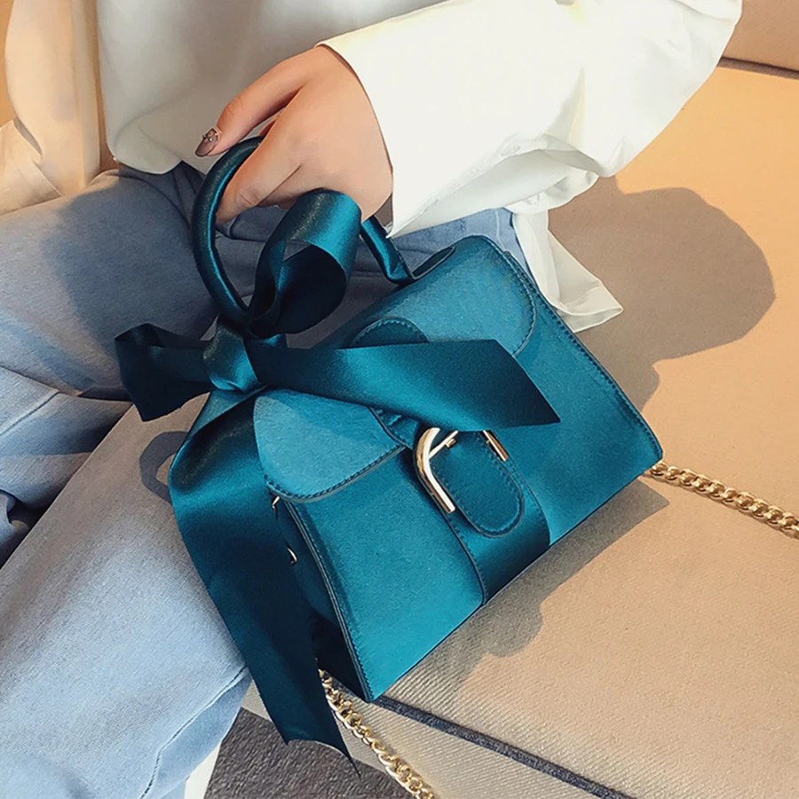 Luxury Designer Bowknot ผู้หญิงกระเป๋าถือแฟชั่นโซ่ Flap Messenger กระเป๋าสีหญิงทั้งหมดจับคู่กระเป๋าสะพายไหล่