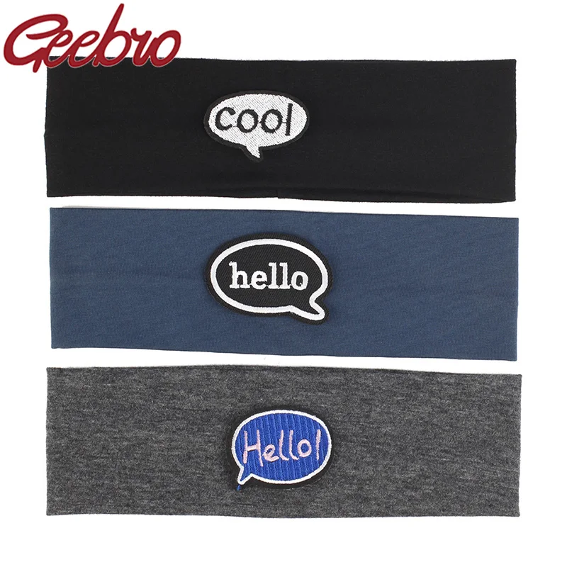 Geebro Child letter Patch Elastic Cotton Headbands Hairbands Cute Baby Girls Boys Solid Color Turbands Headwear Hair Accessories