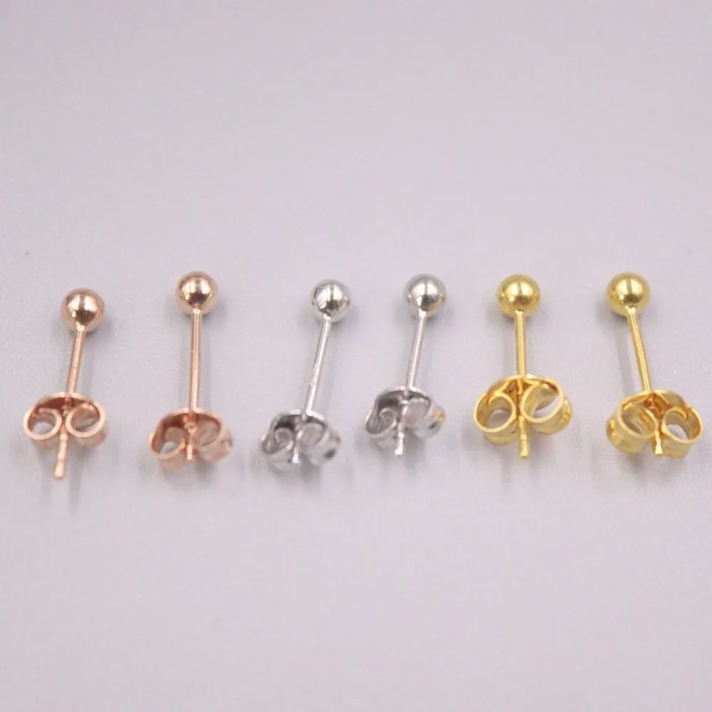 Genuine Real 18K Gold Small 3mm Ball Stud Earrings Stamp Au750 (Yellow White and Rose available)