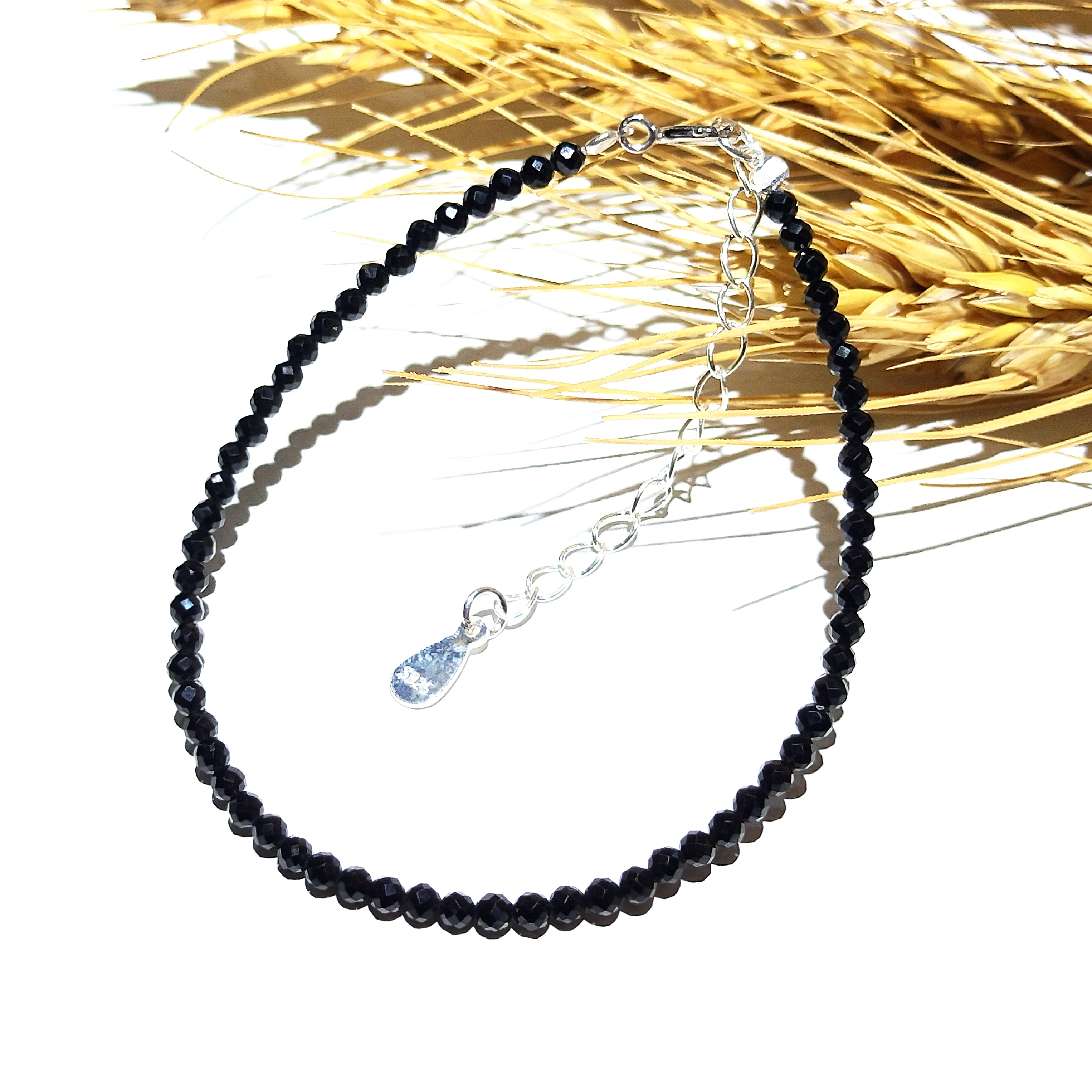 

Lii Ji Real Gemstone Black Spinel Bracelet Faceted Beads 2mm 925 Sterling Siver Clasp adjustable Kids Friends Mother Nice gift