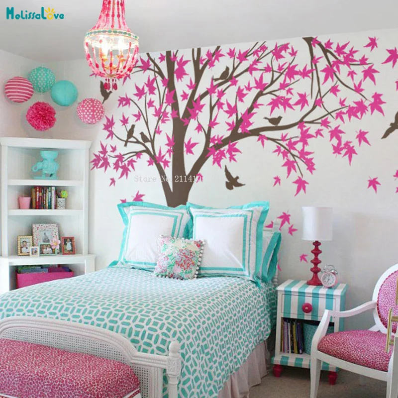 Large Family Tree Vinyl Tree Decals Nursery Home Decor DIY Self-adhesive Natural Murals Art Cute Birds Wall Sticker YT3610